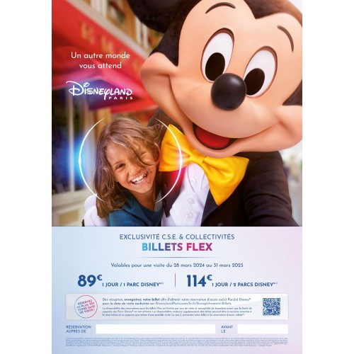 Disney - Billet FLEX - Validité 28/02/2024 au 31/03/2025 tous les jours - Réservation obligatoire