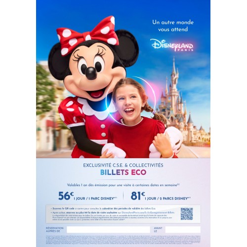 Disney ECO - Validité 1 an à date d'achat  en semaine hors vac scolaires, ponts et jours fériés- Réservation obligatoire