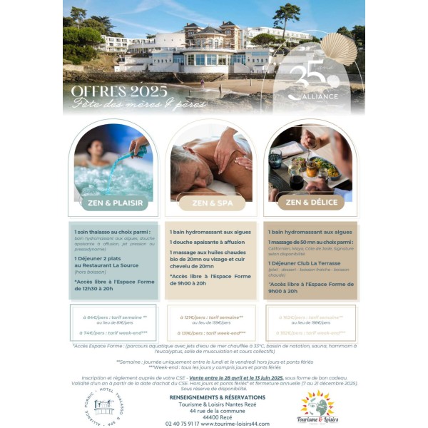 OFFRES THALASSO PORNIC 2025 - Fête des mères & pères