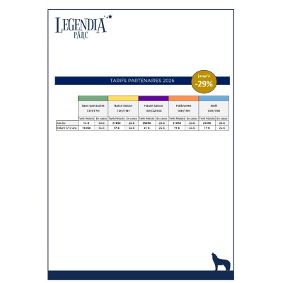 LEGENDIA PARC SAISON 2026 - Calendrier et Tarifs dans "description" en bas de page